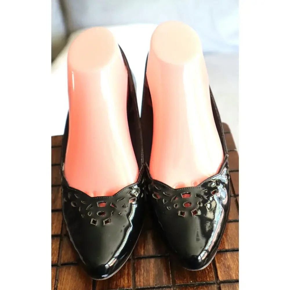 intage 80s 90 Hushpuppies Womens Black Patent Leather Pumps Low Heel 9N Narrow